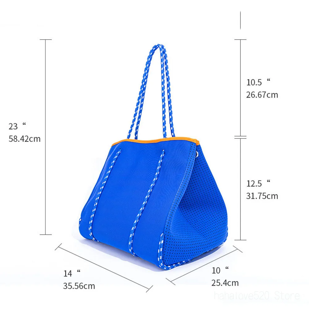 Women\'s Neoprene Beach Towel Tote Bag Summer Travelling Waterproof Large Capacity Shoulder Street Shopping Bags Solid Color