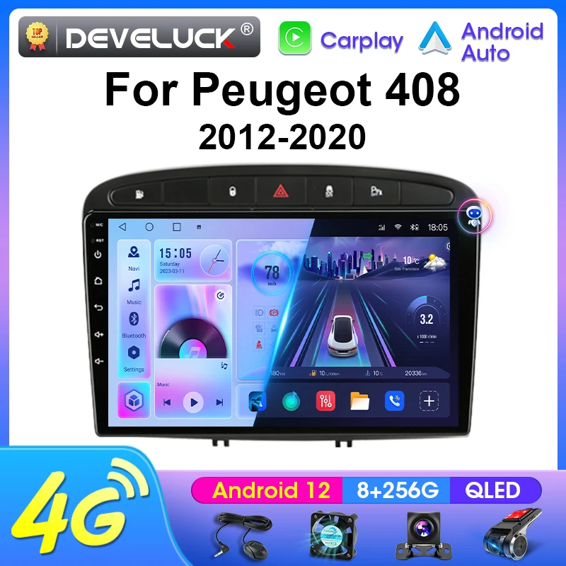 

For Peugeot 408 1 2012 - 2020 For Peugeot 308 1 T7 2007 - 2015 2 Din Android 12 Car Radio Multimedia Video Player Navigation GPS