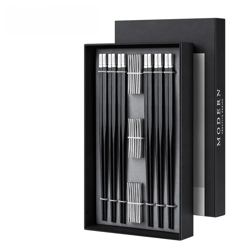 

New light luxury high-end ebony pointed-toe wooden chopsticks household gift box, tableware housewarming gift
