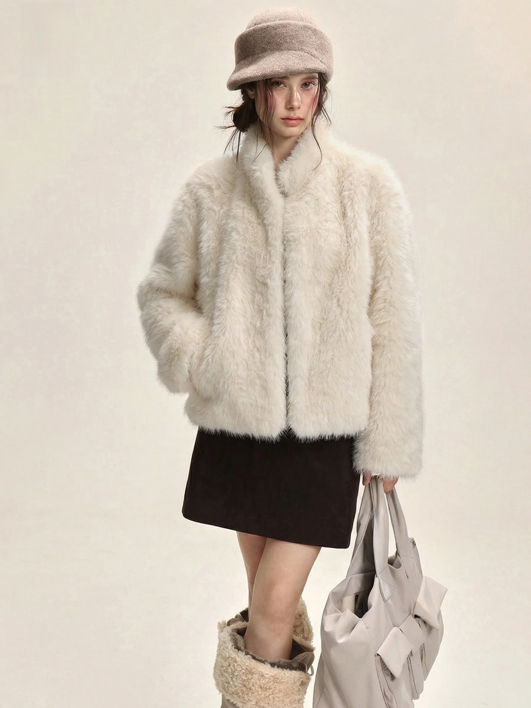 

Thiened ort Fur Coat Женская зимняя теплая верхняя одежда Пушистый белый топ Экологичная кожа Jaet Regular Sve Длинное пальто