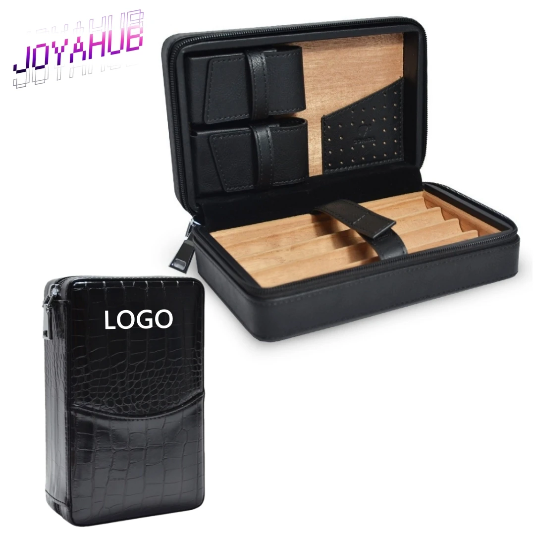 

Custom Logo Premium Cigar Travel Humidor Crocodile-Embossed Leather Case Cedar Lining ZipperClosure Luxury Moisturizing Box Gift