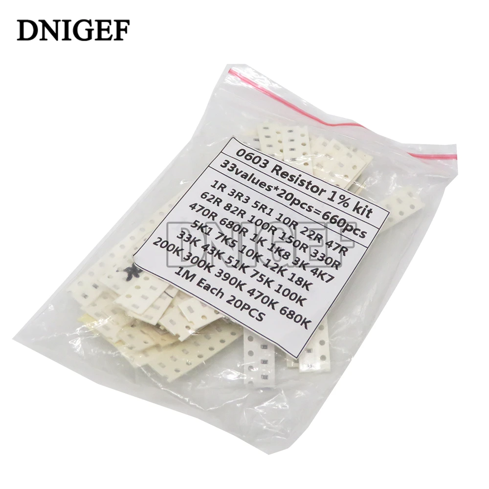 0603 SMD Resistor Kit Assorted Kit 1ohm-1M ohm 1% 33valuesX 20PCS=660PCS Sample Kit