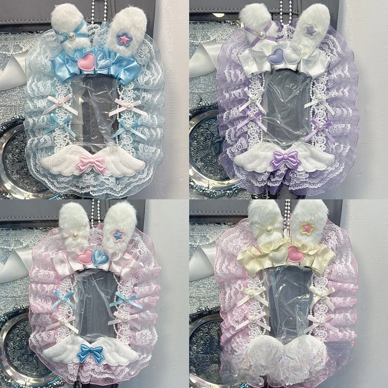 Anime Goods Display Card Holder with Lanyard Bow Lace Korean Fashion Kawaii Photo ID Protector DIY Decor Kit for Collectors