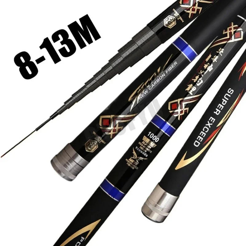 

8M-13M Ultra-long Hand Pole Carbon Fiber Telescopic Fishing Rod Portable Fishing Tenkara Rod Full Kit Fishing Pole All Waters