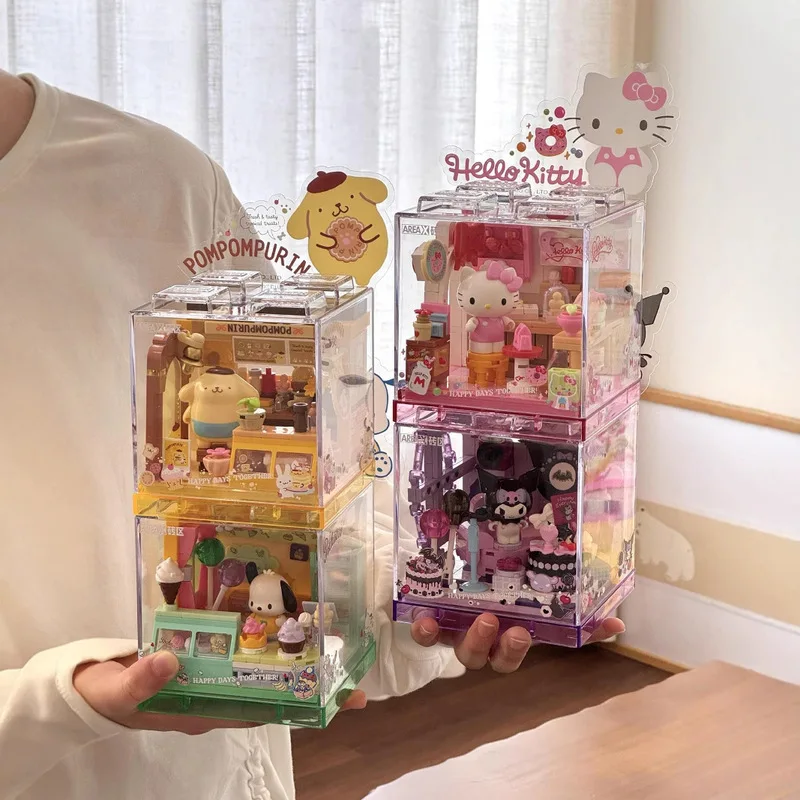 

Areax Sanrio Hello Kitty Kuromi My Melody Строительные блоки Набор мелких частиц для мальчиков и девочек Игрушечная модель Орнамент Праздничный подарок