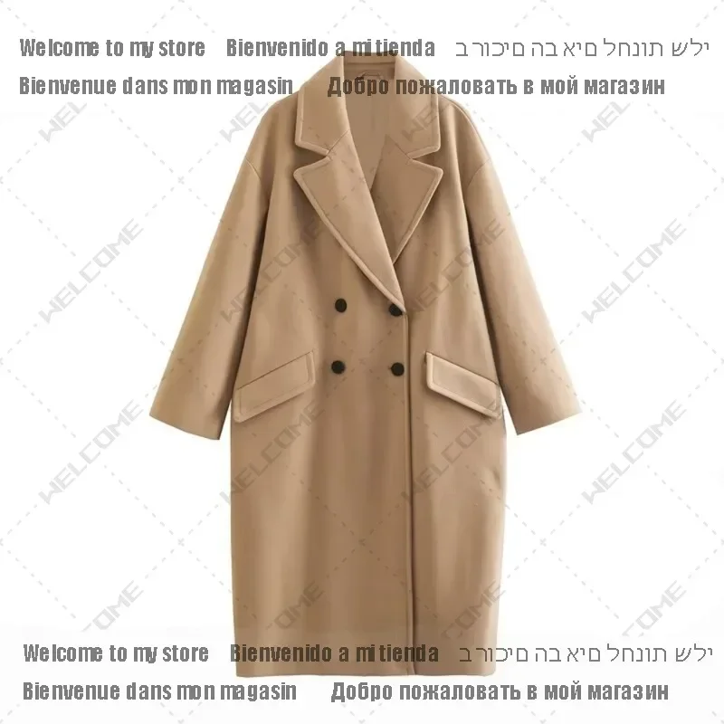 Moda e casual versatile colletto ribaltabile doppio petto bottone lungo cappotto di lana cappotto invernale nuovo prodotto da donna