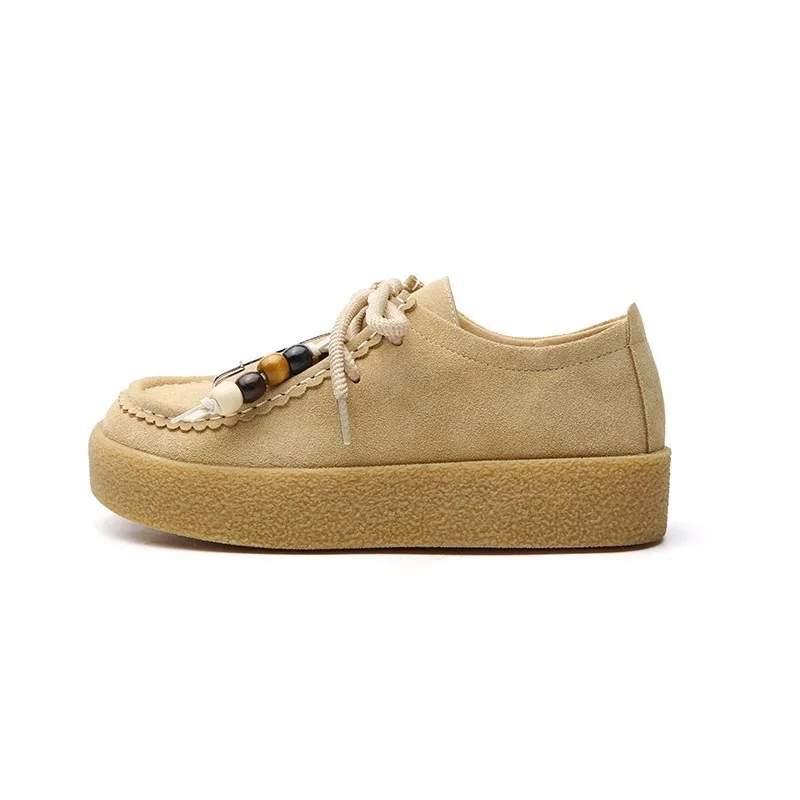 

Casual Vintage Round Head Suede Loafers Thick Soles Biscuit German Training Shoes Spring And Autumn New Candy Color Single Shoes
