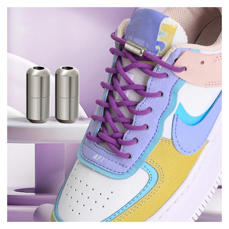 Elastic Shoe Laces Without Ties Round Shoelaces For Sneakers Capsule Metal Lock Rubber bands Lazy Shoes Lace Accessories