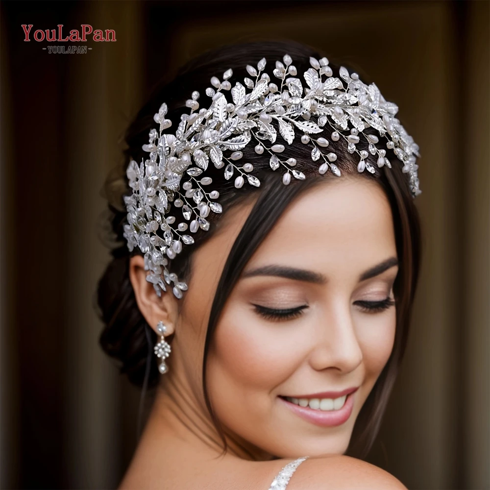 TOPQUEEN ślubne opaski na głowę perła Rhinestone Hairbands na ślub akcesoria do włosów biżuteria głowa kobiety Hoop Brides nakrycia głowy HP322