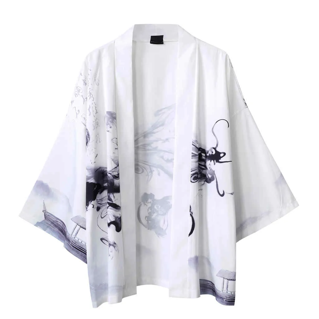 

Summer Blouse Male Five Point Sleeves Kimono Shirts Japanese Style Printing Top Blouse Mens Blouses Fashionable Top рубашка