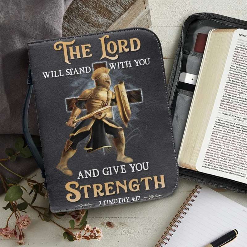 The Lord Will Stand With You Warrior Lion Personalized Print Church Bible Cover Case PU Handbags Study Book Holy Storage Boxes