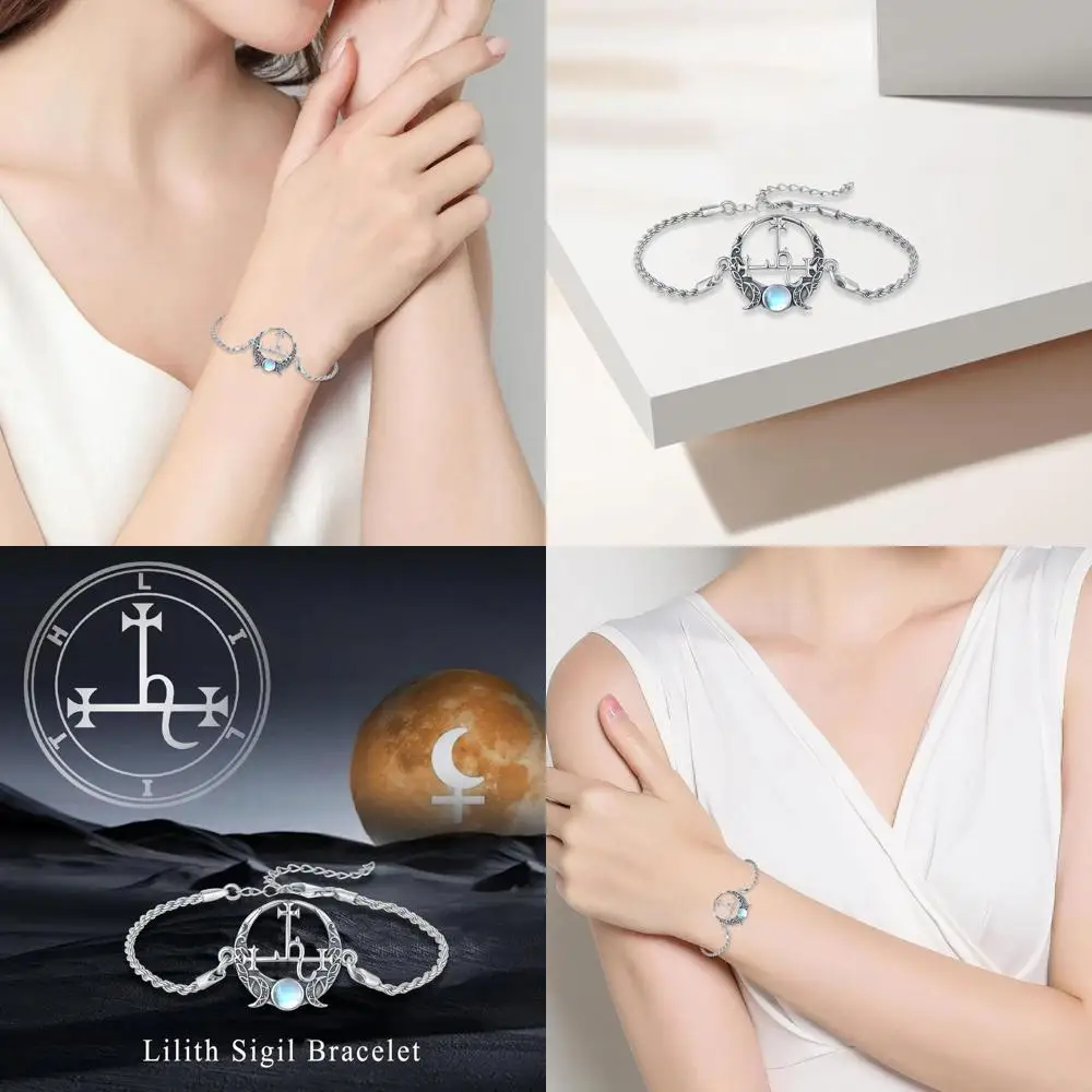 

Амулет тройной богини луны - браслет из стерлингового серебра 925 пробы с гекатами, лилит, греческой мифологии для женщин, ювелирные изделия из лунного камня для язычества