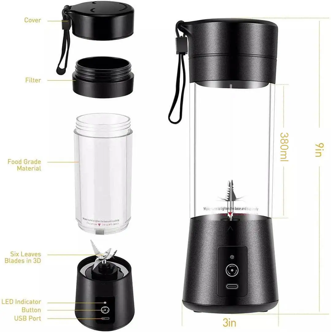 Manufacturer Best Seller Personal Use Small Kitchen Appliances 6 Blades Rechargeable Portable Blender Portable USB 380ml Blender view 4