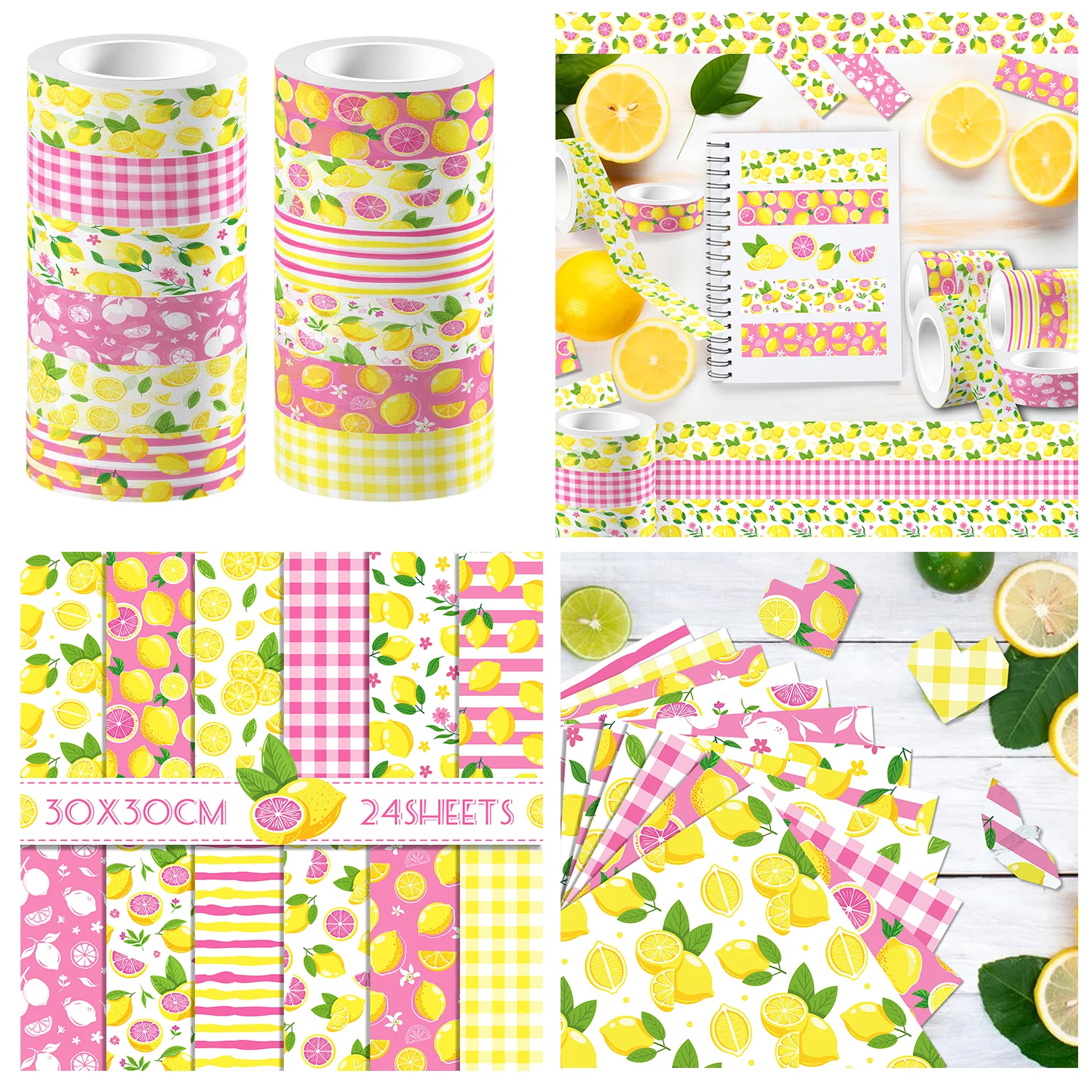 Buntes Zitronenmuster Washi Tape und Scrapbooking Papier Doppelseitiges Origami Kunst Hintergrund Fotoalbum Dekor DIY Bastelpapier