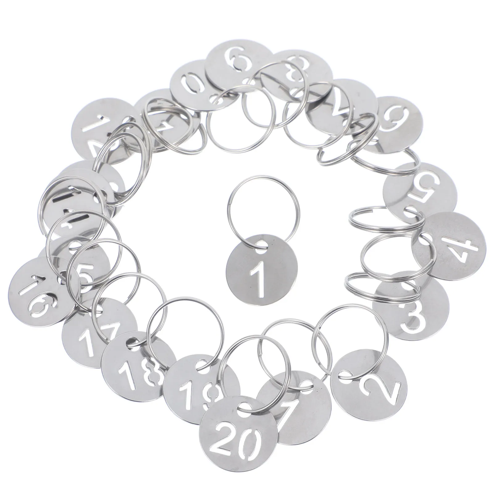 20Pcs Metal Numbered Key Tags Stainless Steel Hollow Engraved 1-20 Compact Lightweight for Fitness Center Sauna Hotel Dormitory