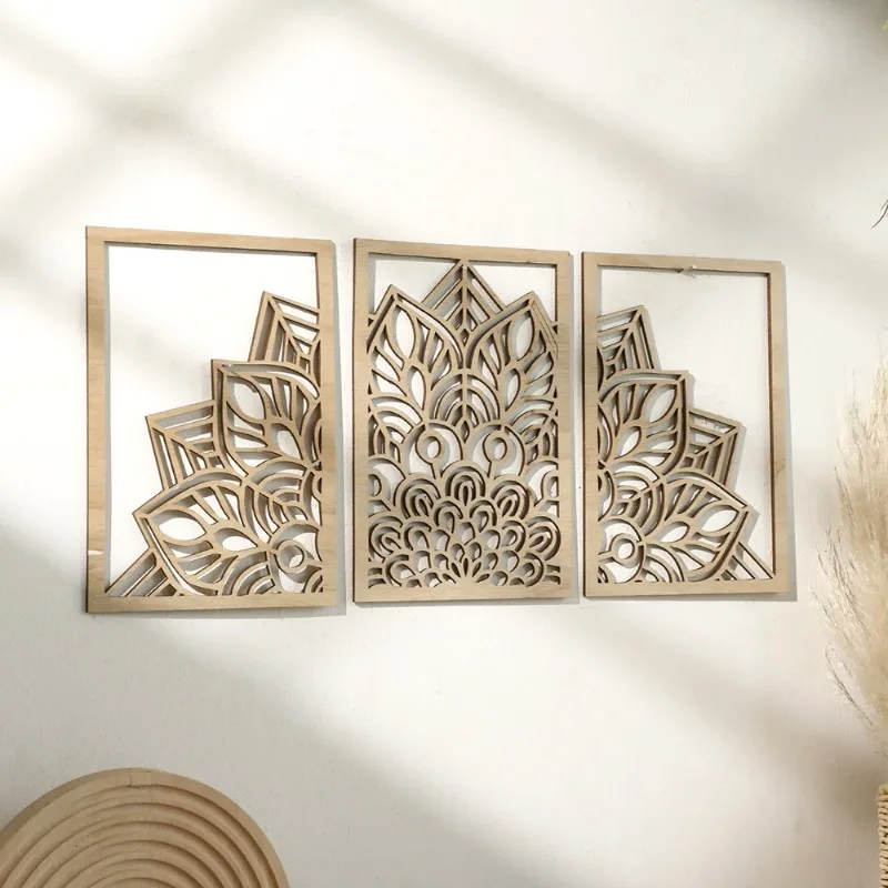Minimalist Wooden Leaf Cutout Wall Hanging - Laser Carved Natural Wood Art for Living Room Bedroom and Dining Room Decor