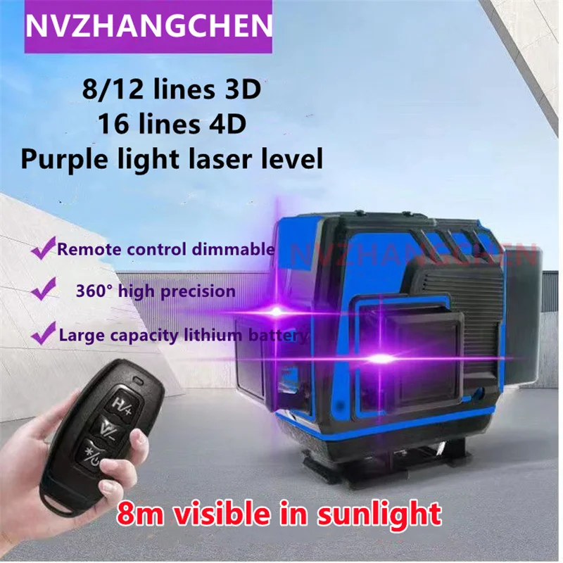 Imagem -02 - Nível Laser 12 16 Linhas Linha Roxa Auto-nivelamento 360 Horizontal e Vertical Cruz Super Potente Nível Laser de Feixe Roxo