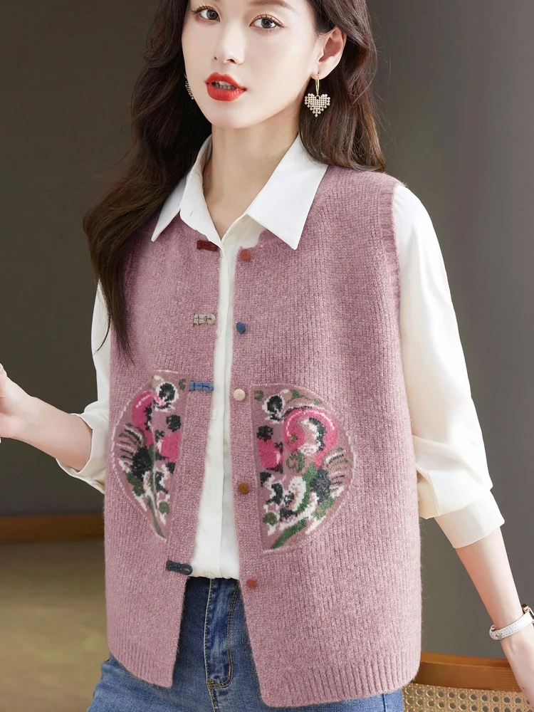

Loose Knitted Woolen Open Cardigan for Middle-Aged And ly Women Faionable Spring Autumn New Sle National Sle Jaet