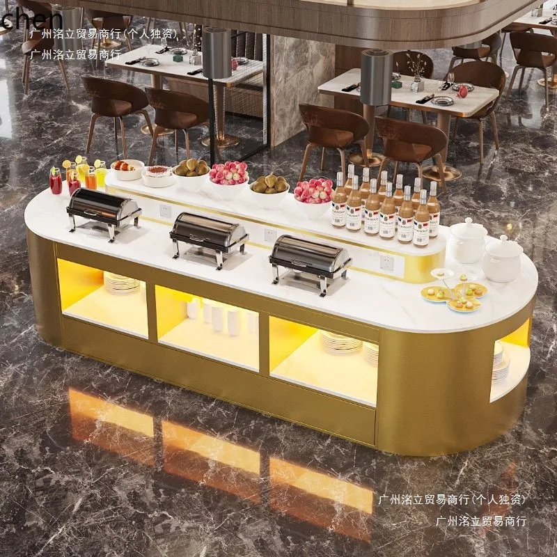 HT Restaurant Self-Service Integrated Arc-Shaped Center Island Table Seasoning Table Food Pickup  Seasoning  Dish Display Table