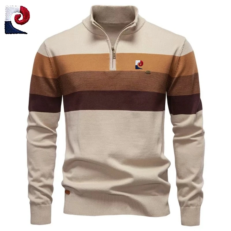 New Men's Knitted Half Zipper Sweater Spring and Autumn Fashion Casual Warm Versatile Top