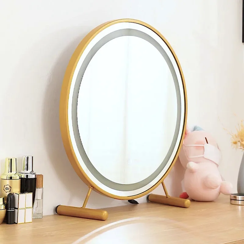 Display Makeup Lamp Wall Mirror Round Led Bathroom Vanity Mirror Desk Dressing Table Specchio Da Parete Living Room Decoration