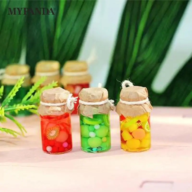 3Pcs Dollhouse Jam Fruit Can Miniature Toy Doll Food Kitchen Living Room Accessories Kids Gift Pretend Play Toy