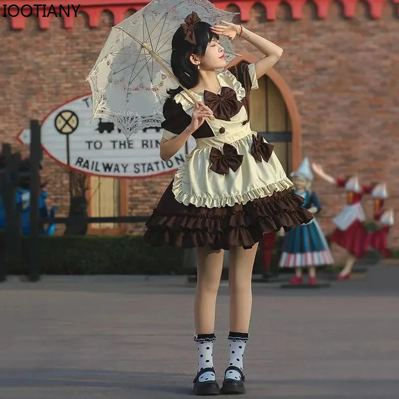 IOOTIANY Japanese Cafe Maid Cosplay Costume Maid Lolita Dress Lolita Lori Dress Cute Soft Girl Maid Uniforms Carnival Dress Up