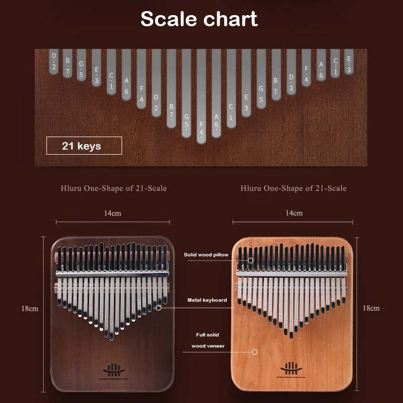 HLURU 21 Keys Kalimba Professional Thumb Piano All Solid Wood Veneer Cherry Wood Kalimba Finger Piano Keyboard Instrument