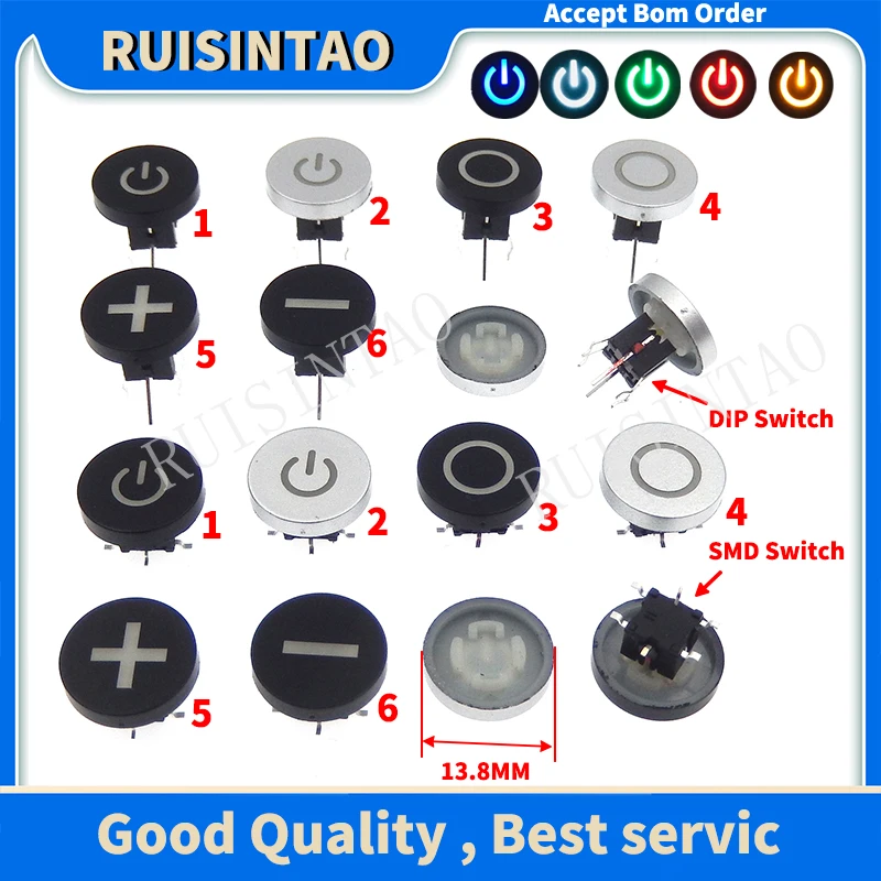 

5Pcs 6x6x8.4mm DIP-6P Micro Push Button Tactile Momentary with LED Power Symbol Switch 13.8mm Hat Tact Indication Button Mode