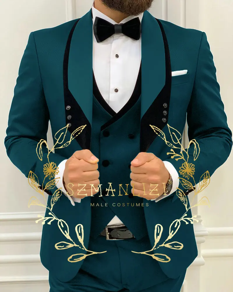 2023 White Classic Men Suit 3 Piece Tuxedo Shawl Lapel Groomsmen Wedding Suits Set Fashion Men Business Blazer Jacket Pants Vest