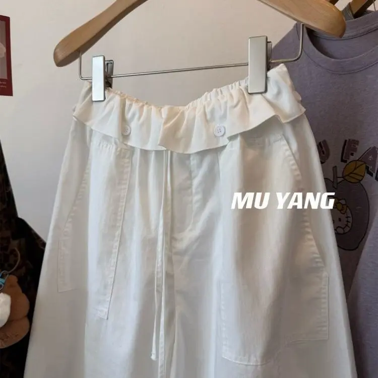 Summer Large Size Men's Casual Pants Floral Lace Hem Wide Leg Lantern Style High Waist Elastic Waist Straight Cut Polyester F...