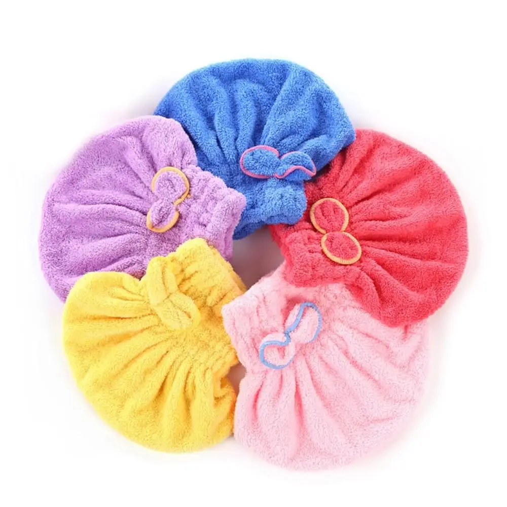 

5Pcs Fleece Dry Hair Hat Thickening Bowknot Double Sided Fast Drying Cap Super Absorbent Hair Towel Turban for Women Cute Bat