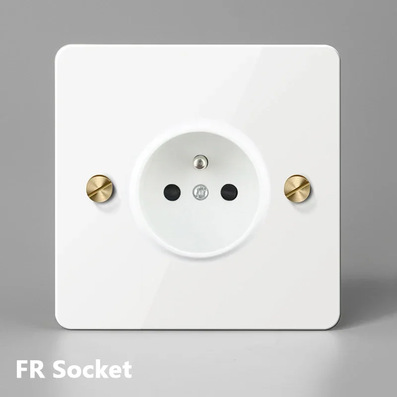 USB EU Socket  Wall Light Toggle Switch White Stainless Steel Panel with Gold Brass Switch