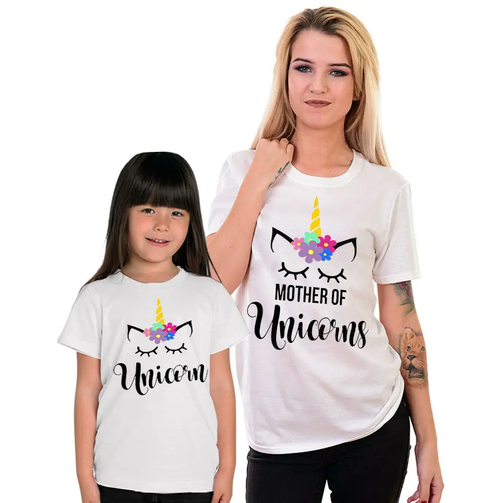 

Mother and Baby Cute Unicorn T Shirt Top Mother And Daughter New 100% Cotton Family Matching Outfits Girls Gift