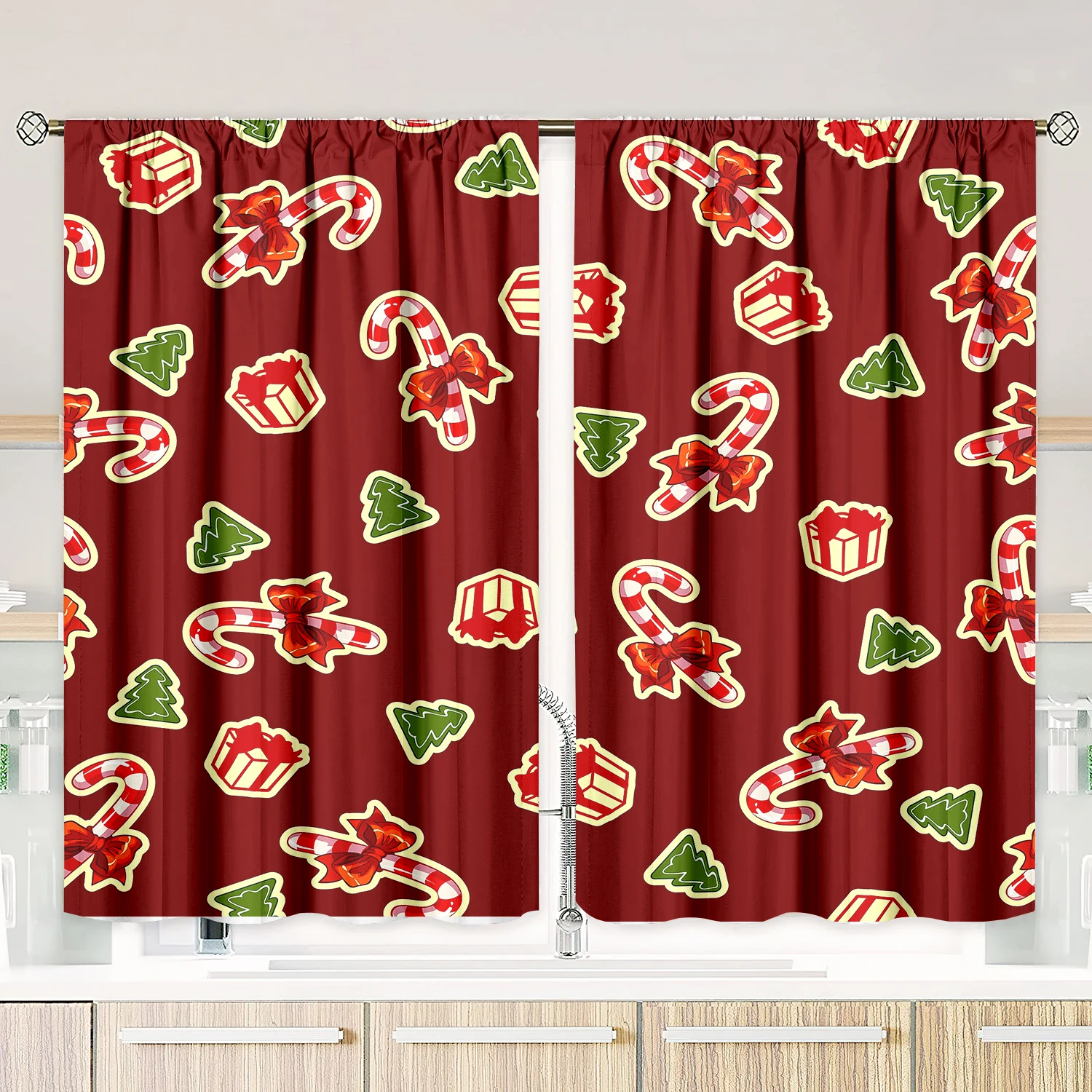 2 pieces - Christmas print curtains - Polyester material - Bedroom, living room, study private curtains - customizable patterns