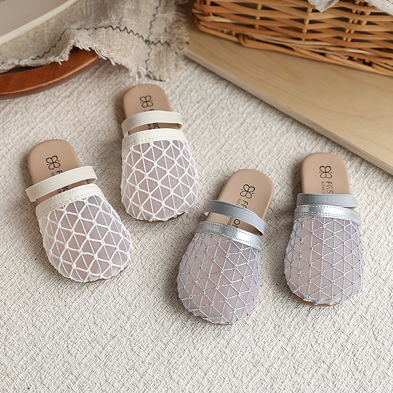 

Детские сетчатые мюли-шлепанцы для девочек, летние дышащие сандалии с сетчатым верхом, мягкая нескользящая подошва, повседневная обувь для принцесс, коллекция 2026 года