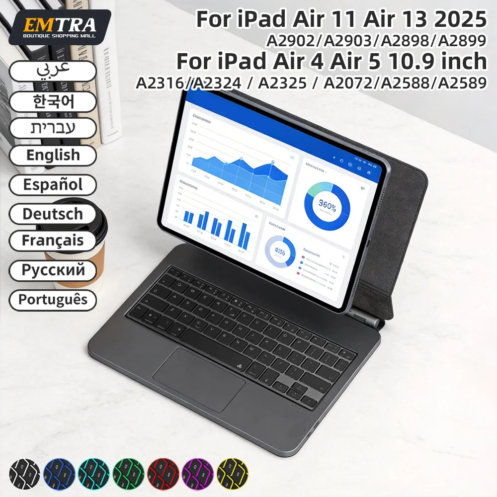 

EMTRA Magic Wireless Keyboard for iPad 11th 10th Magnetic Case for iPad a16 A3354 A3355 A3356 A2696 Smart Book Cover Touch Panel