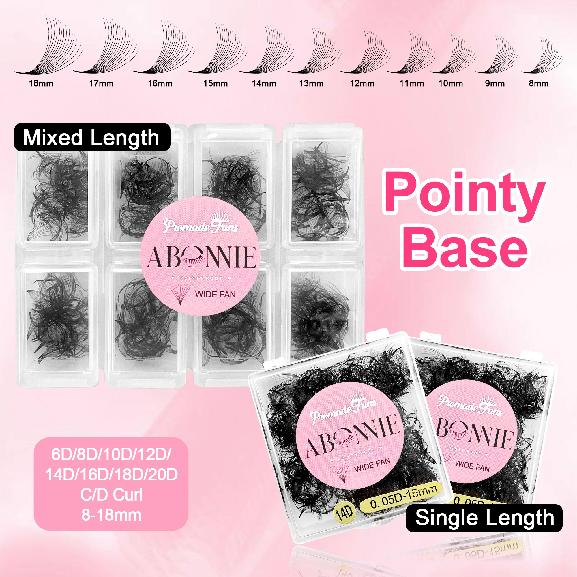 ABONNIE Pointy Base Pre Made Fan Volume Eyelash Extensions 20D Fans Narrow Base Fan Mega Lashes Wholesale