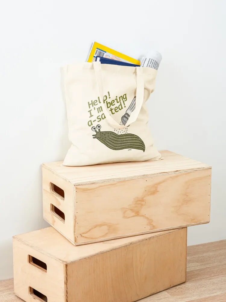 ทากเค็ม Pun ตลก Tote Bag ซูเปอร์มาร์เก็ตพับกระเป๋านิเวศวิทยากระเป๋าผ้าใบกระเป๋าช้อปปิ้งหญิง