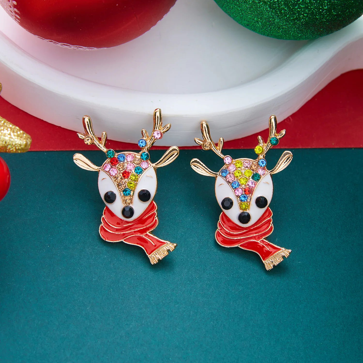 Joyful Charming Christmas Reindeer Enamel Crystal Earrings for Women Holiday Rhinestone Earrings Drop Earrings Festive Jewelry