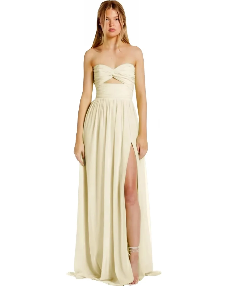 Strapless Chiffon Prom Dresses Pleated Sexy High Split Backless Cocktail Party Dress Off The Shoulder Long Homecoming Dress