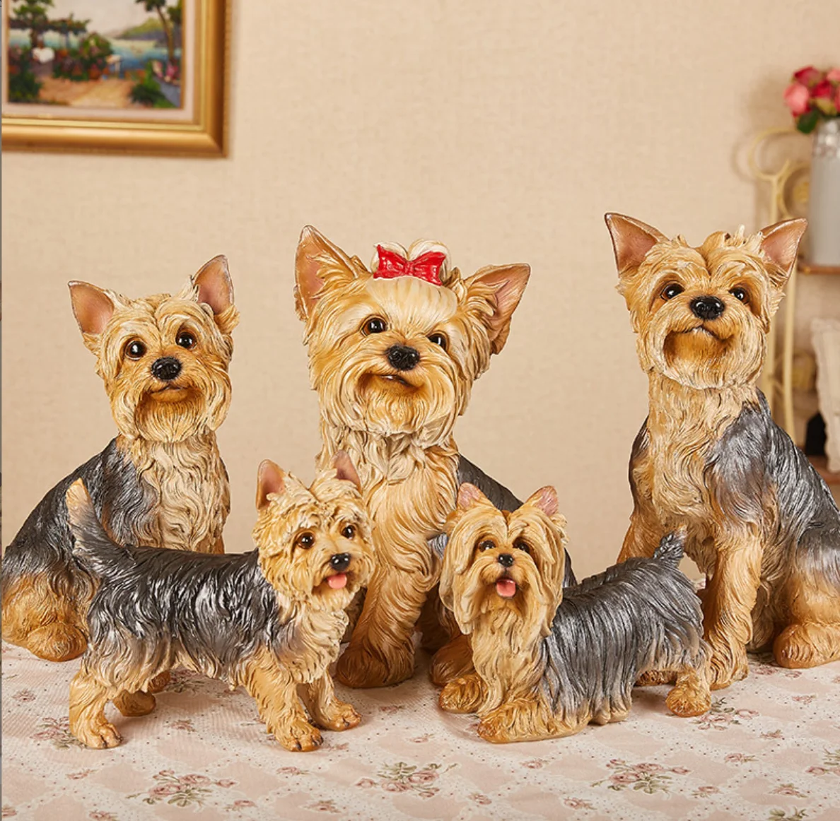 STLFSmall Statue Yorkshire Terrier Figurine Animal Dog Statue Siberian Husky Dog Statue Artificial for Outdoor Decoration Indoor