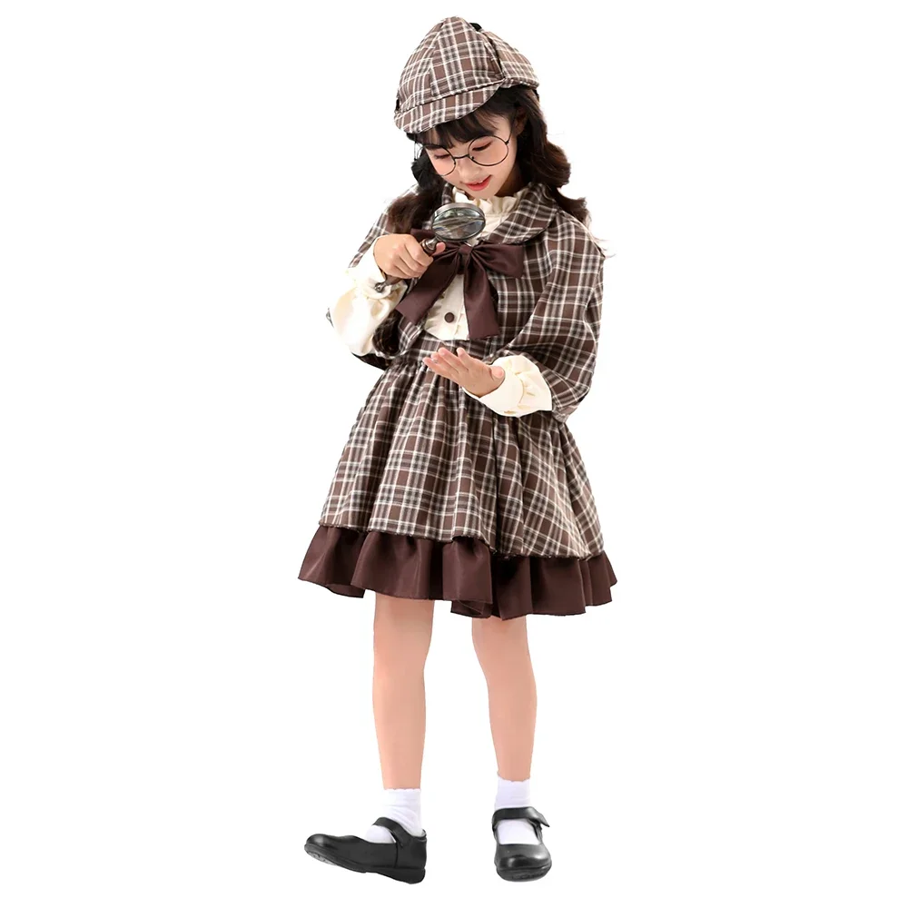 Damen-Detektivkostüm für Erwachsene und Kinder, Britischer Stil, Hochkragen, Detektiv-Performancekleid – Detail 12