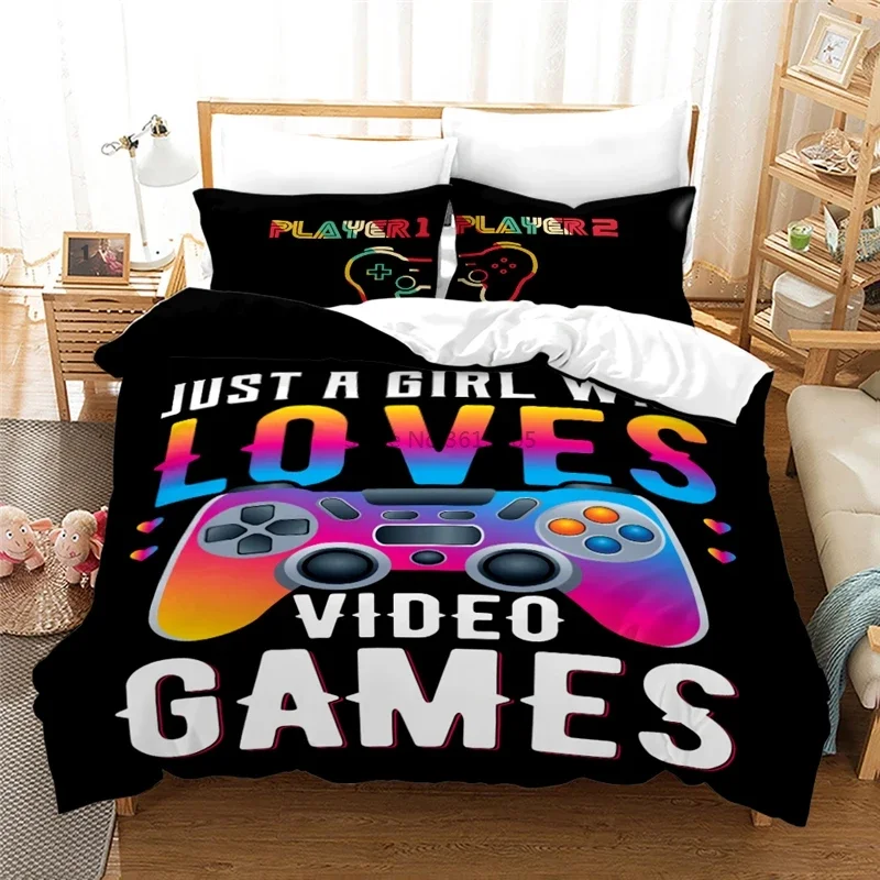 Black Games Gamepad Bedding Set Digital Printing Duvet Cover Set with Pillowcases Europe/Australia/USA Twin Full Queen King Size