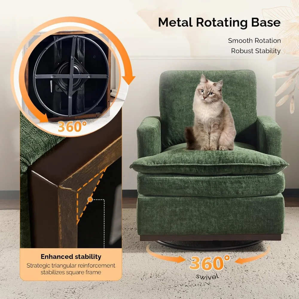 منتصف القرن الحديث 360 °   كرسي دوار مع وسائد مقعد بطبقة مزدوجة، وأريكة مربعة واحدة مريحة، ونادي منجد