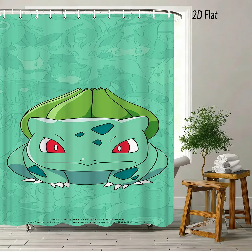 

2D плоская шторка для ванной с изображением милого мультяшного покемона Бульбазавра