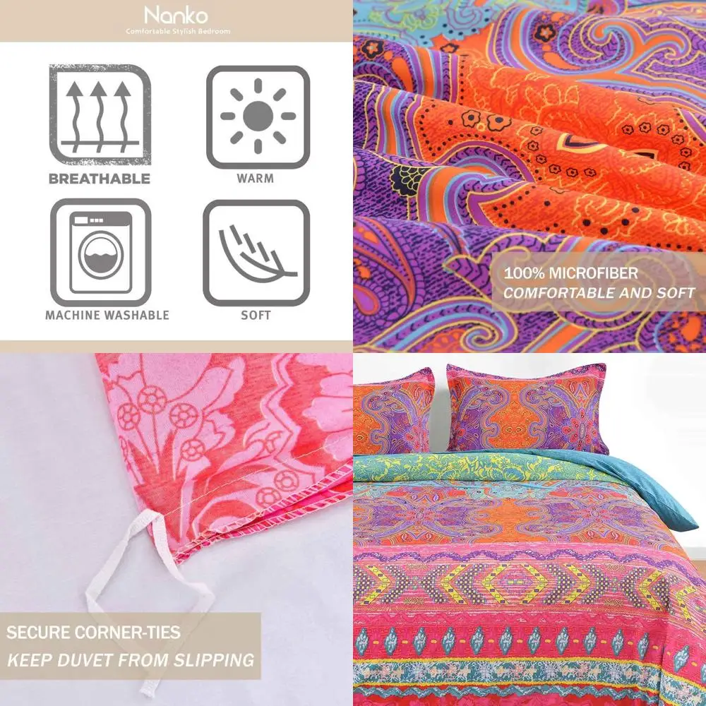 

Роскошный комплект постельного белья в богемном стиле с красно-зелеными полосами, на молнии и завязках, 90x90, из мягкой микрофибры