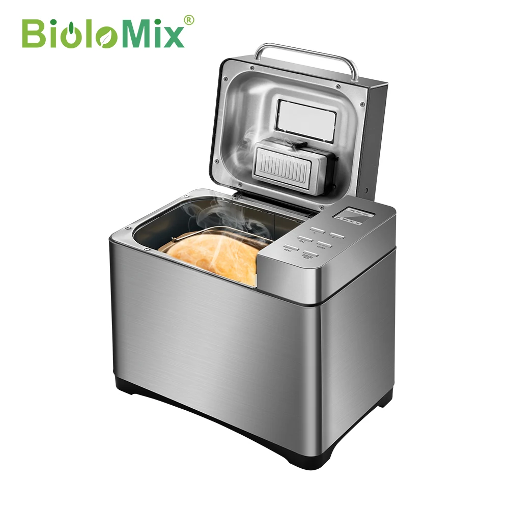 Biolomix Stainless Steel 1KG 19-in-1 Automatic Bread Maker 650W Programmable Bread Machine with 3 Loaf Sizes Fruit Nut Dispenser