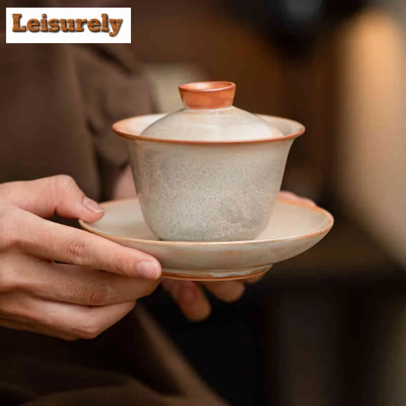 

160ml Zhiye Wood-fired Porcelain Gaiwan Ancient Tea Tureen Tea Bowl with Lid Kit Tea Making Cover Bowl Chinese Tea Set Ornaments