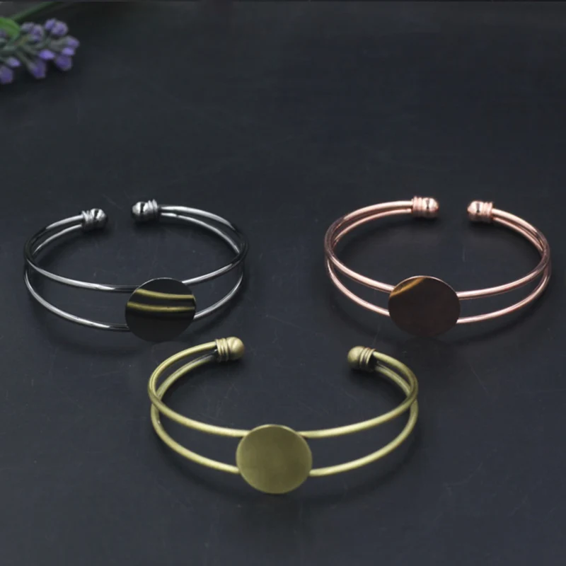 REGELIN Fashion 18mm round Cuff Bracelet Settings Cabochon base 6 Colors Plated Bracelet Blank Setting For Women Gift